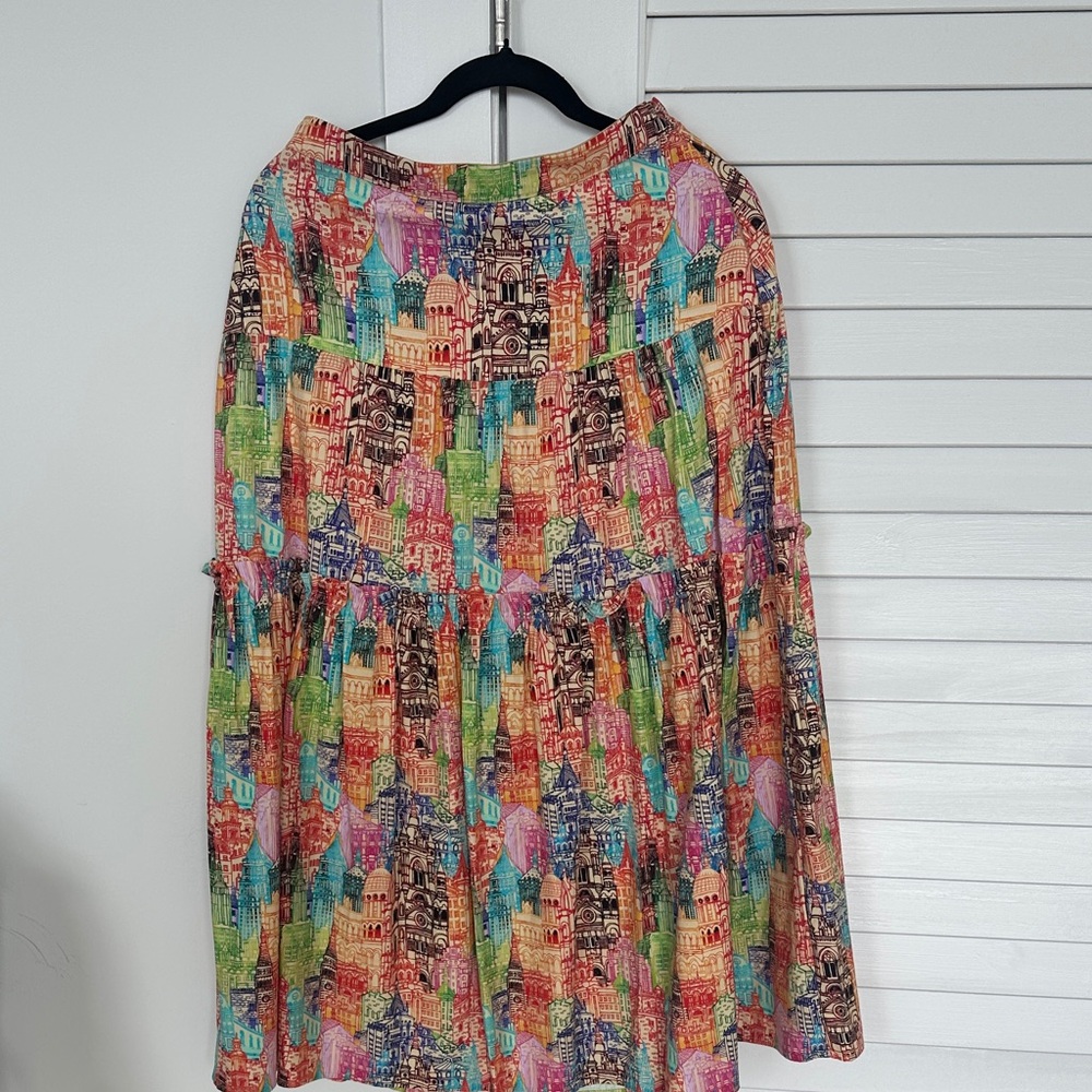 Eva Franco Colorful Cityscape Midi Skirt